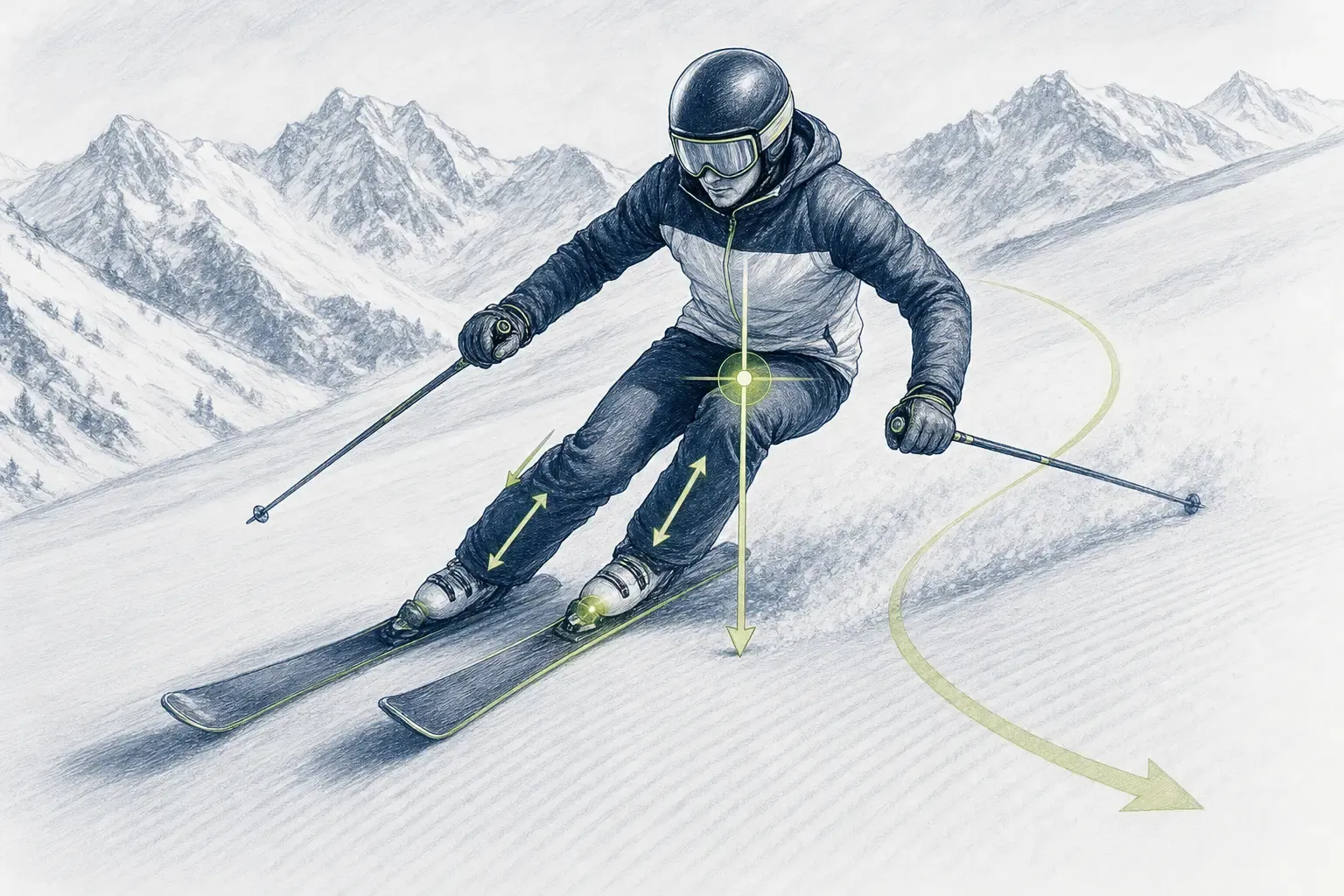 Aktívny postoj – technická ilustrácia Ski Loko