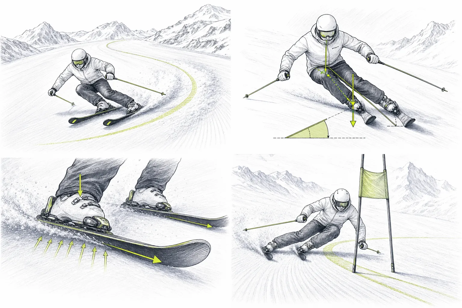 Carving – technické znázornenie práce lyží, hrán, tlaku alebo rovnováhy