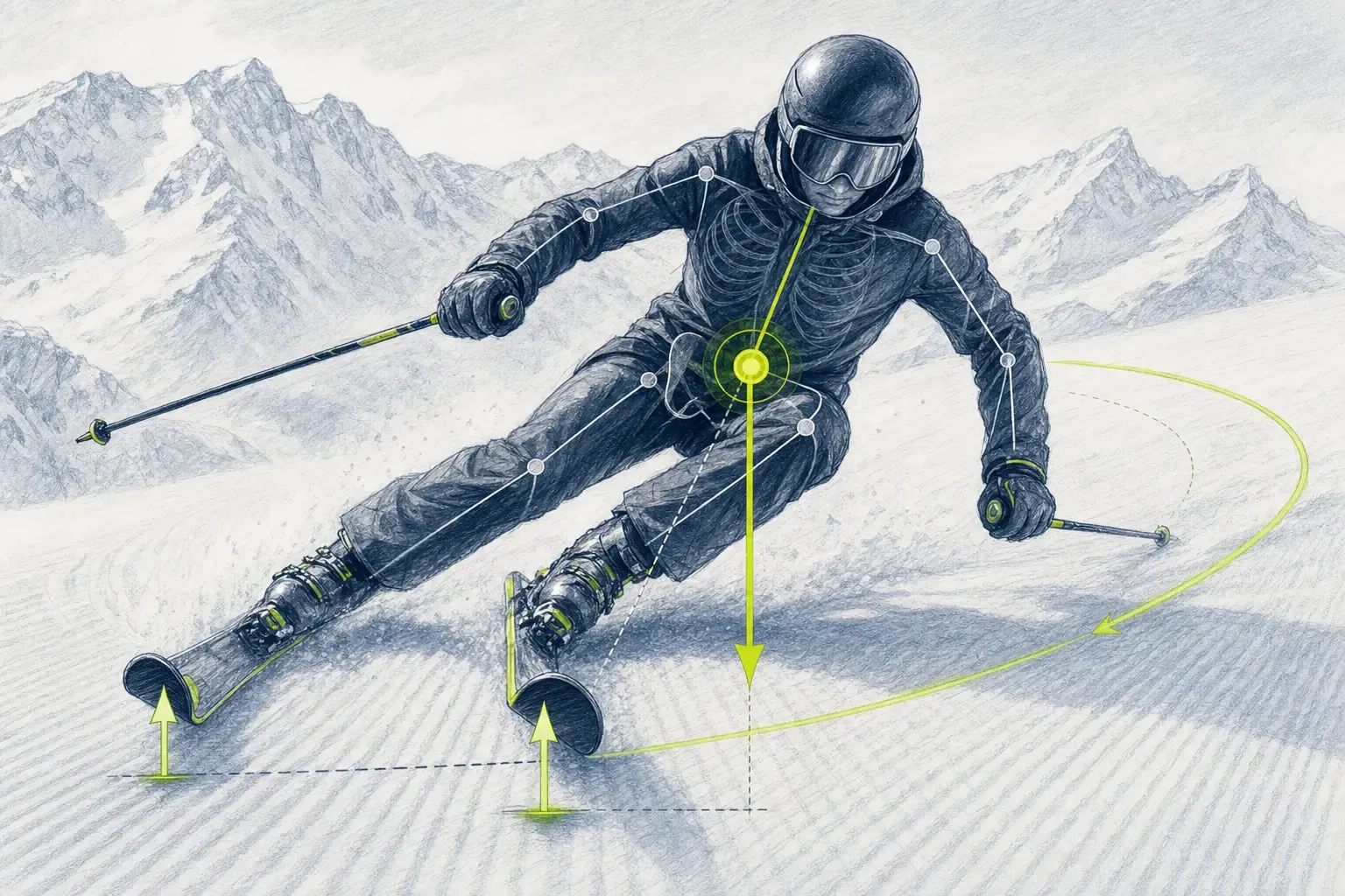 Centrum ťažiska – technická ilustrácia Ski Loko