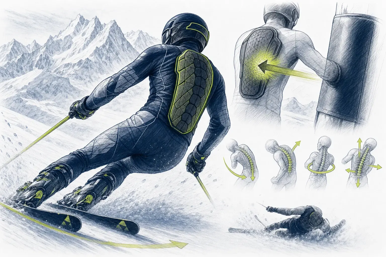 Chránič chrbtice – technická ilustrácia Ski Loko
