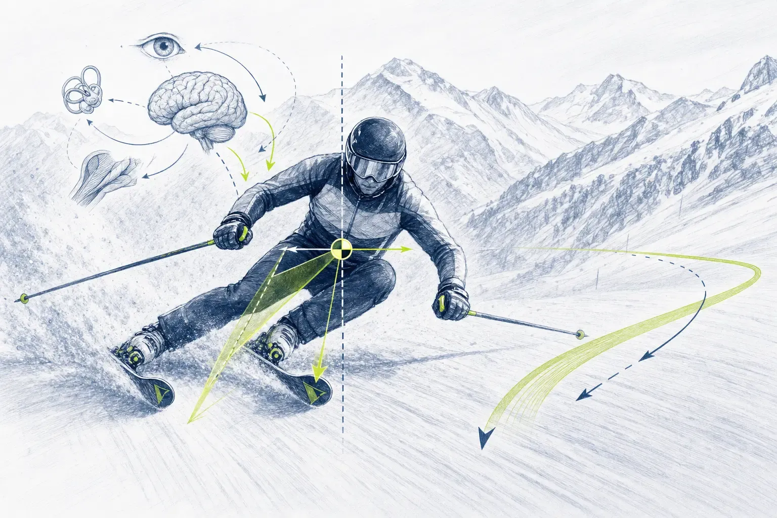 Dynamická rovnováha – technická ilustrácia Ski Loko