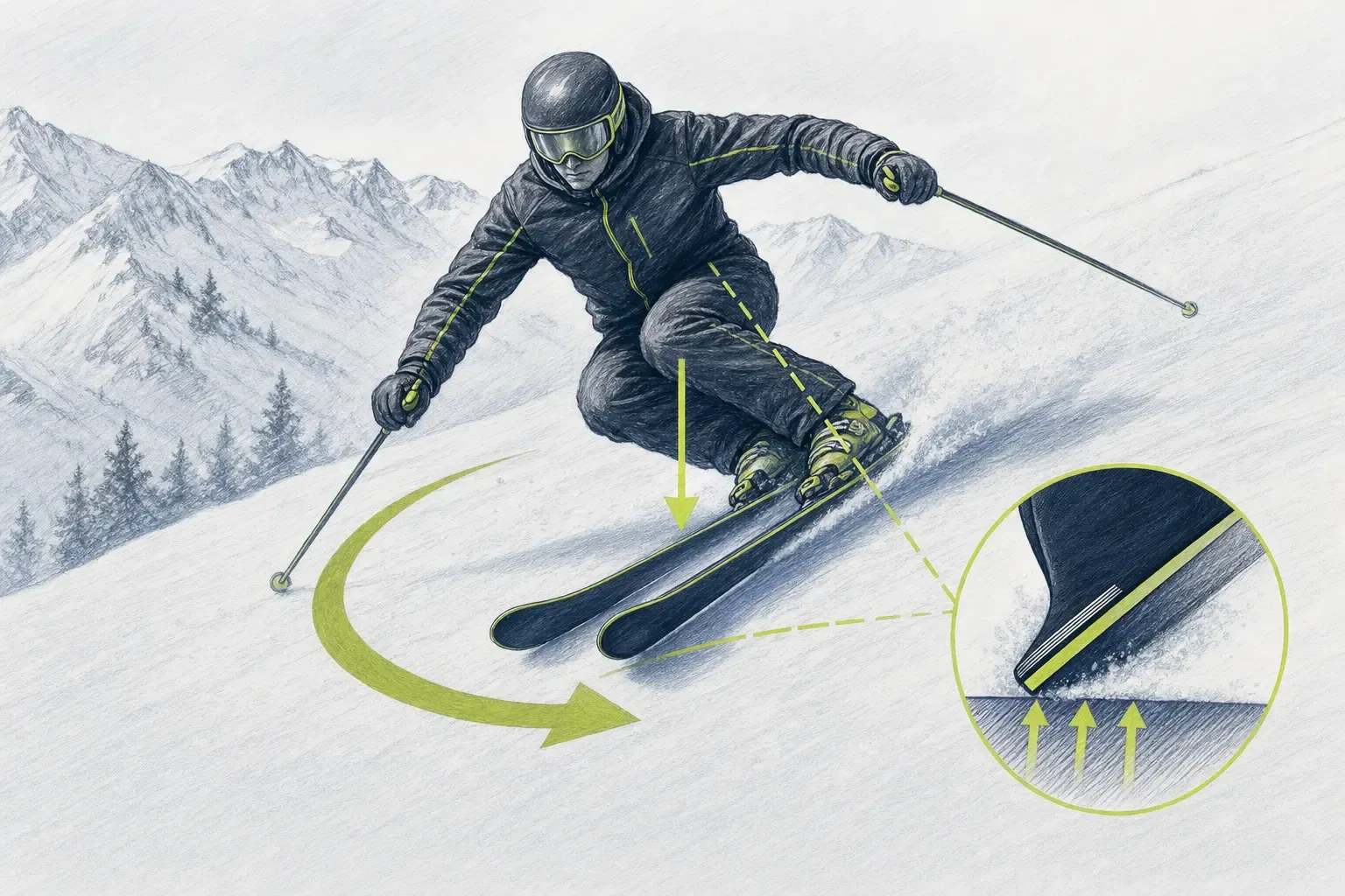 Jazda po hranách – technická ilustrácia Ski Loko