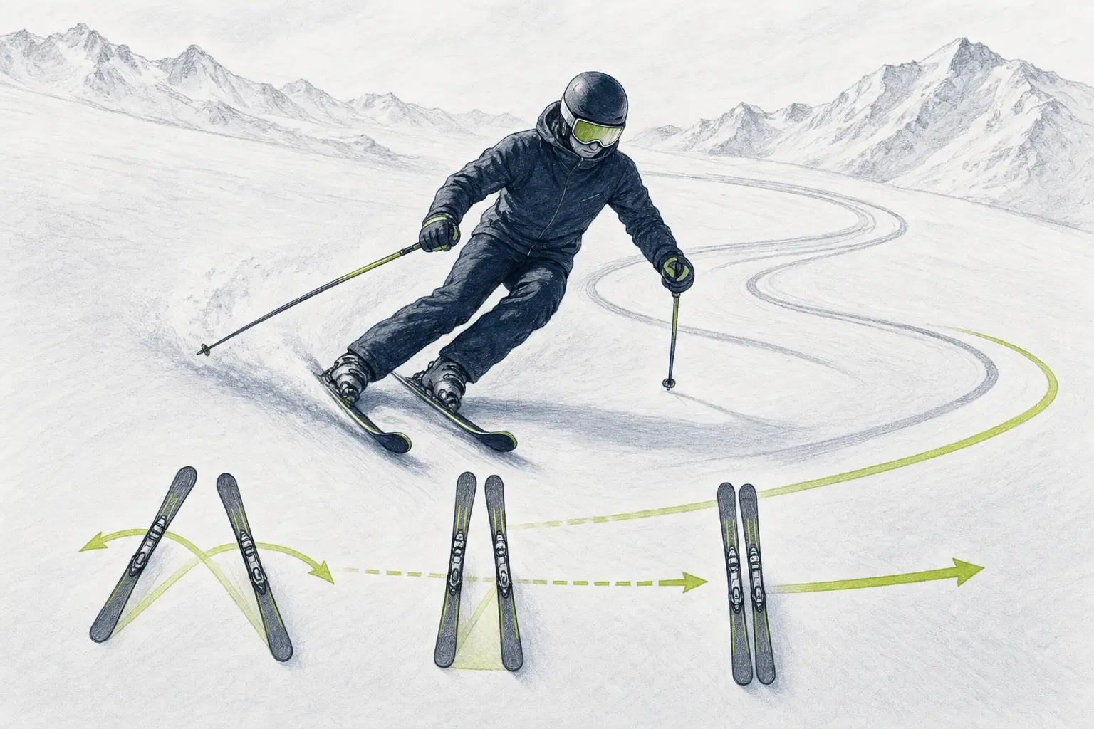 Kĺzavý oblúk – technická ilustrácia Ski Loko