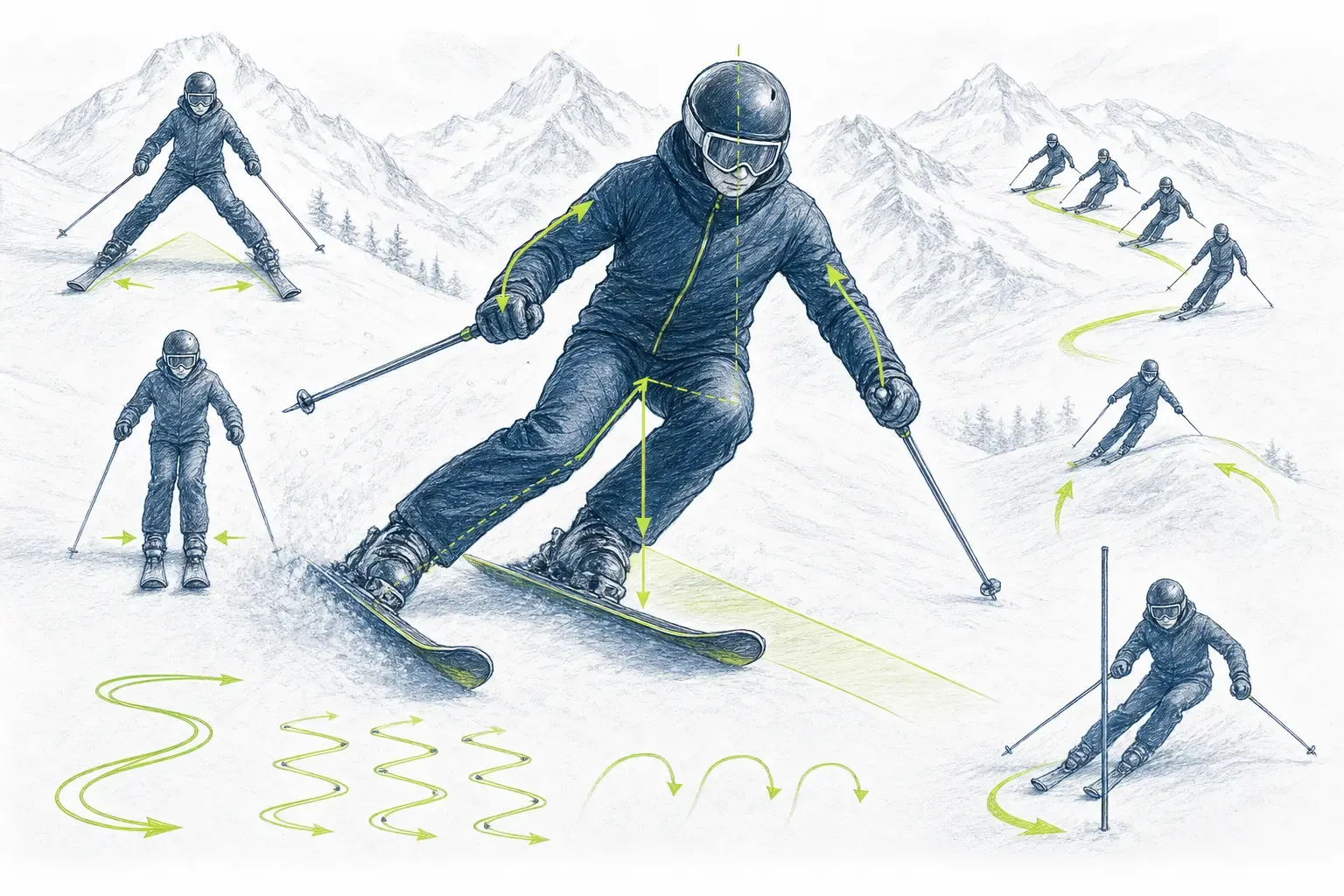 Lyžiarska abeceda – technická ilustrácia Ski Loko