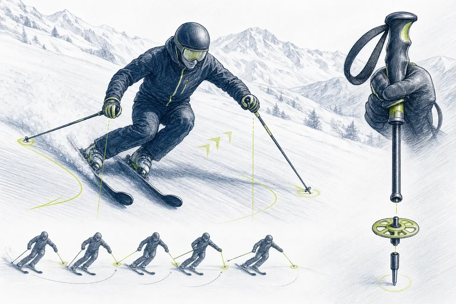 Lyžiarske palice – technická ilustrácia Ski Loko