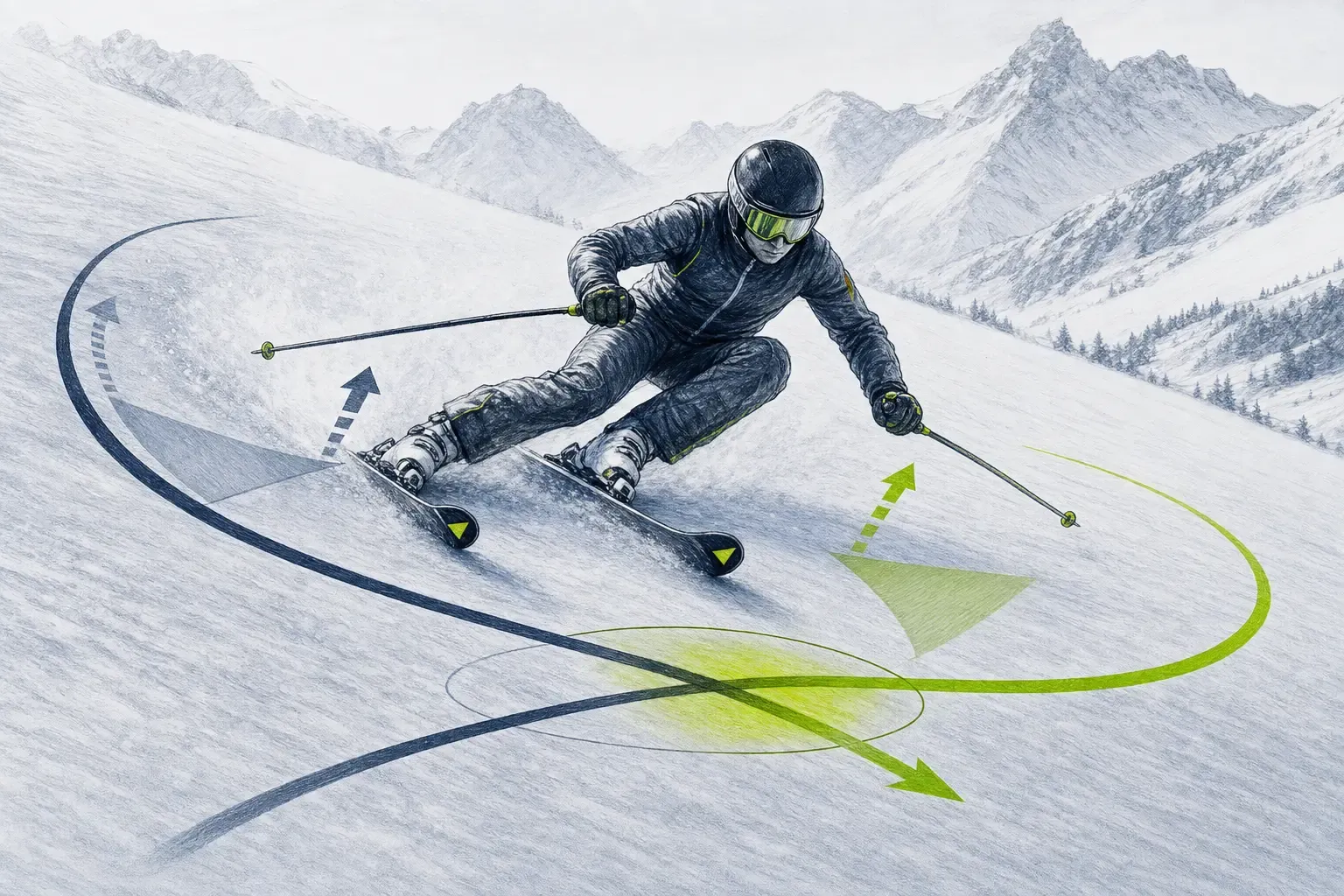 Nadviazanie oblúkov – technická ilustrácia Ski Loko