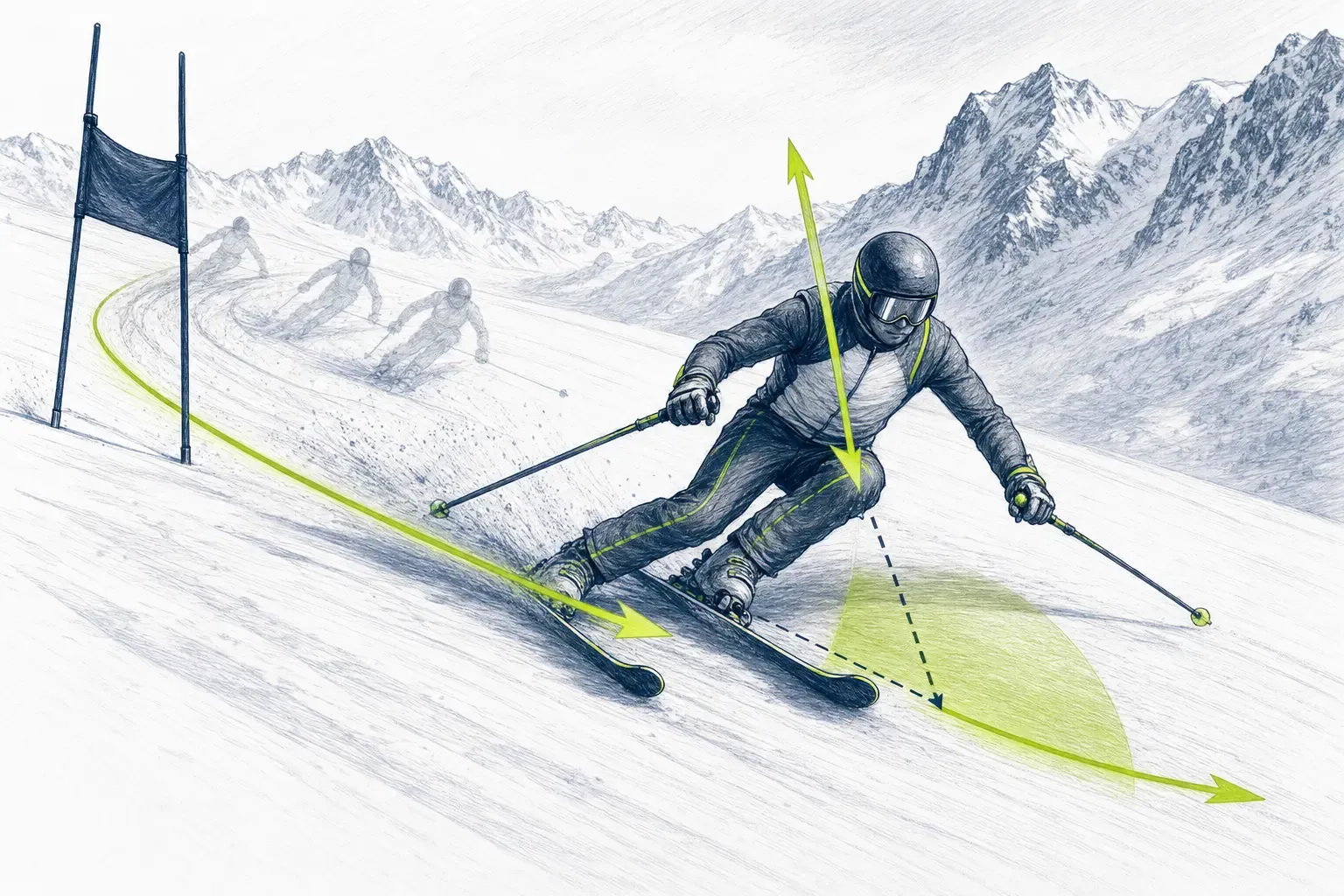 Nájazd do oblúka – technická ilustrácia Ski Loko
