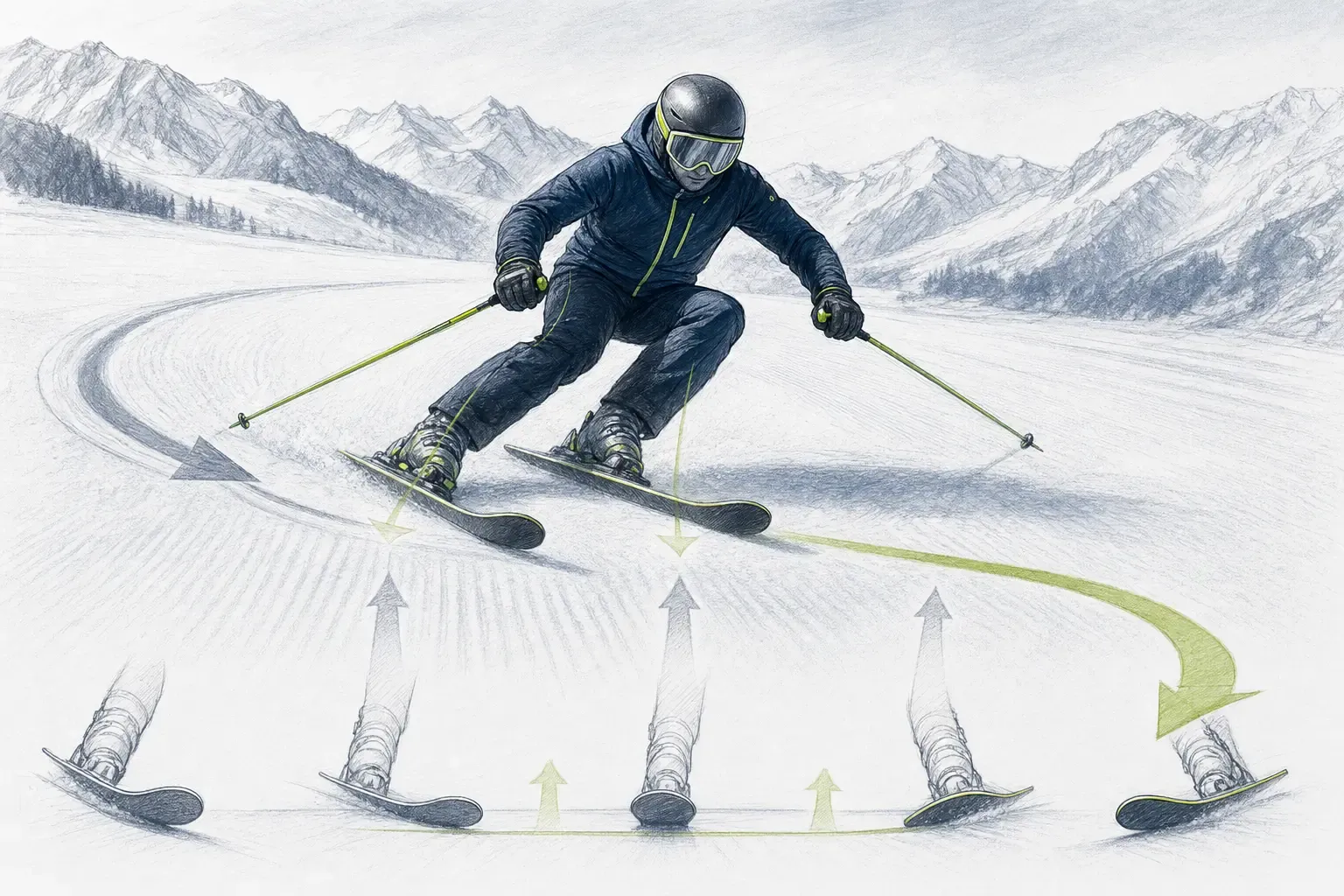 Odľahčenie lyží – technická ilustrácia Ski Loko