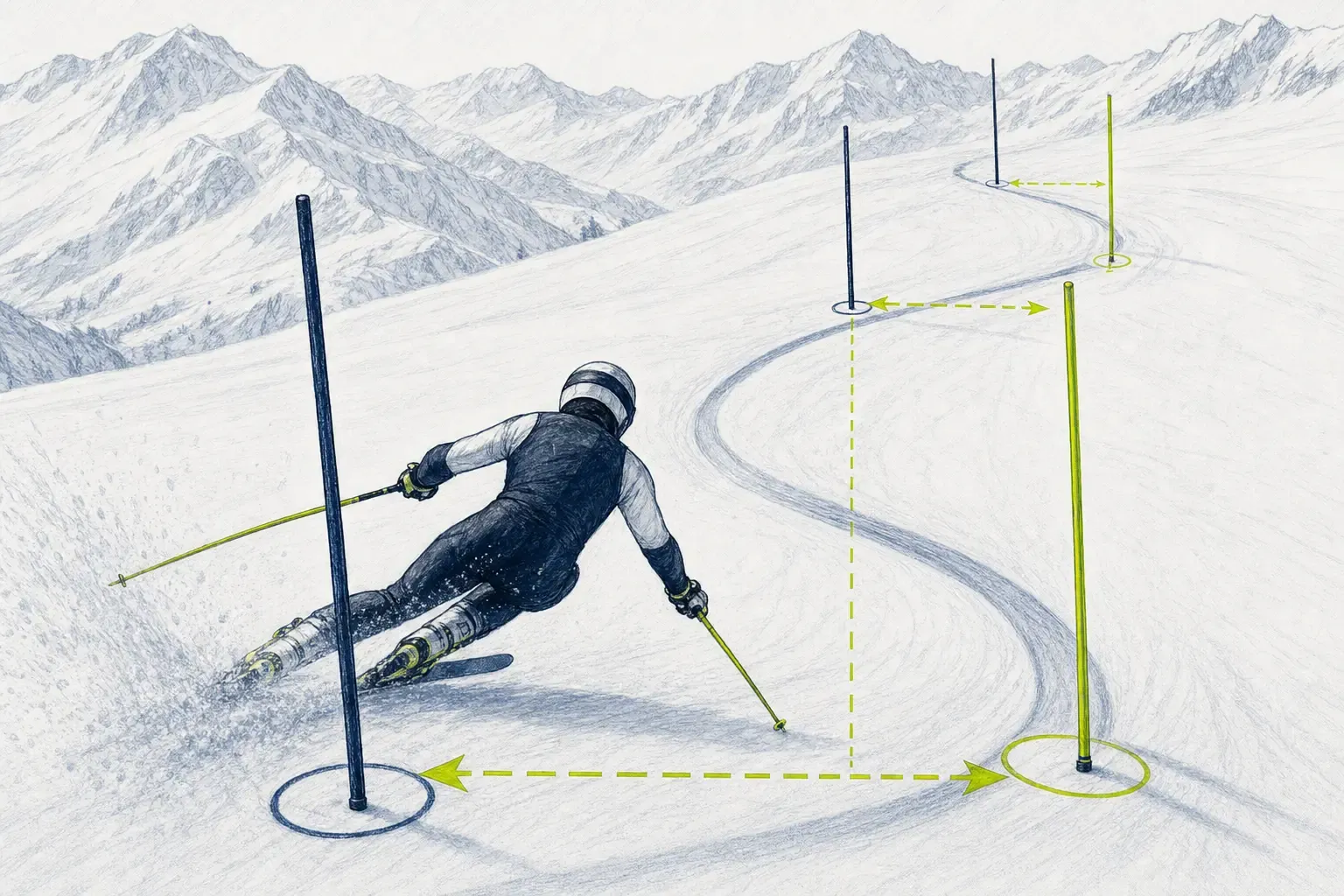 Offset bránok – technická ilustrácia Ski Loko