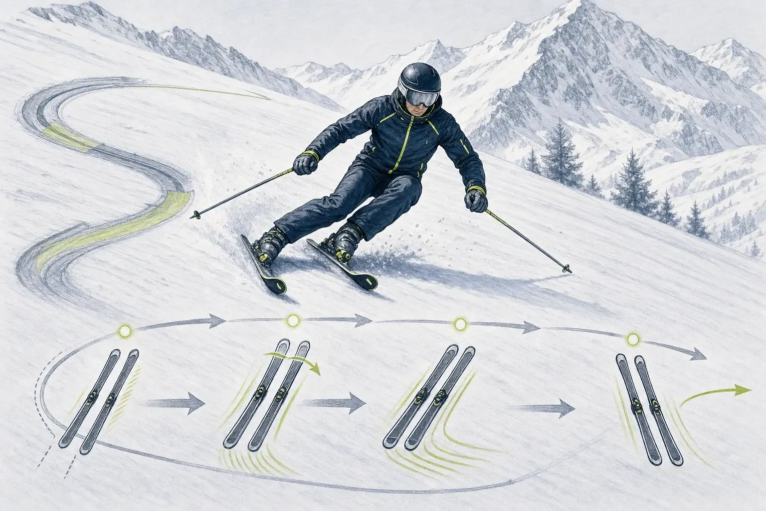 Paralelný oblúk – technická ilustrácia Ski Loko