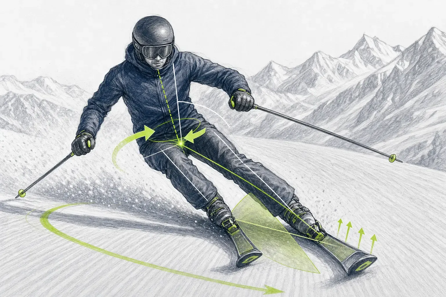 Práca bokov – technická ilustrácia Ski Loko
