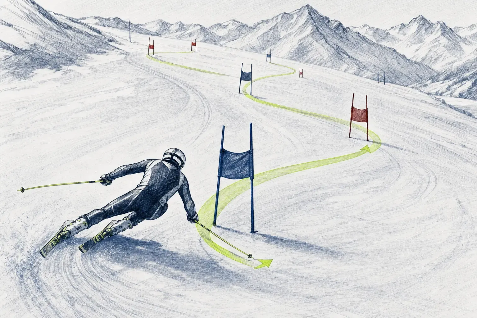 Preteková línia race line – technická ilustrácia Ski Loko