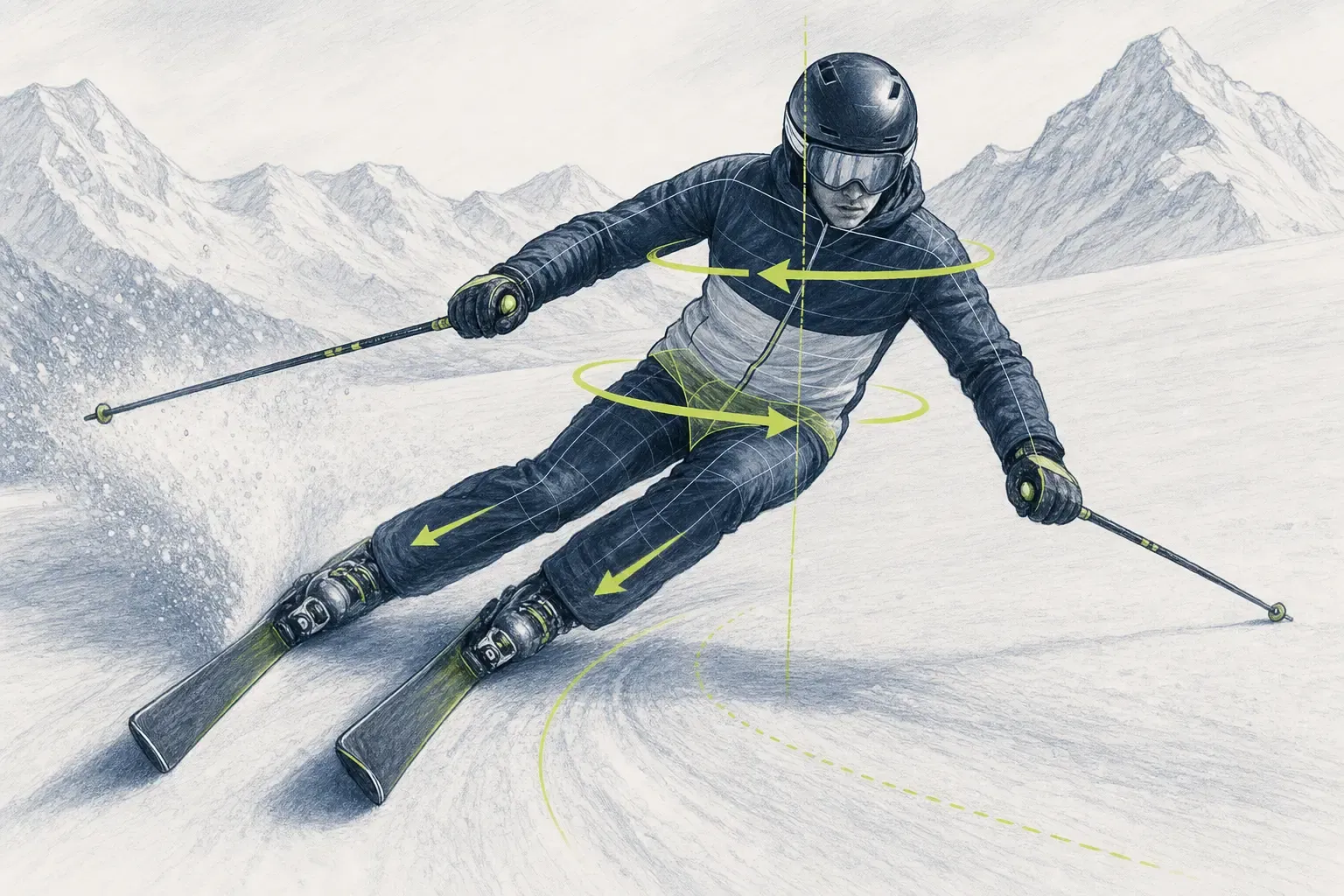 Protirotácia – technická ilustrácia Ski Loko