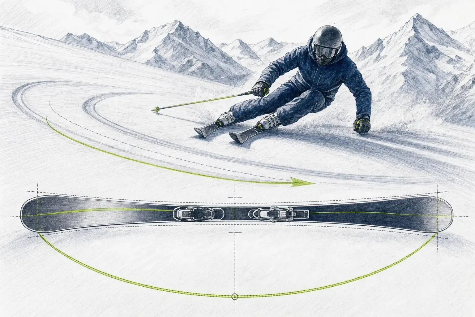 Rádius lyže – technická ilustrácia Ski Loko