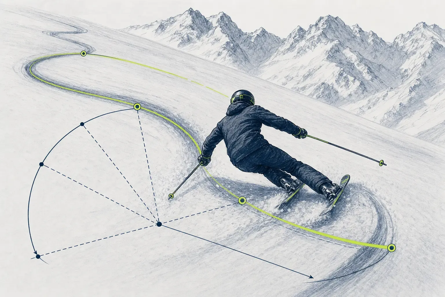 Rádius oblúka – technická ilustrácia Ski Loko