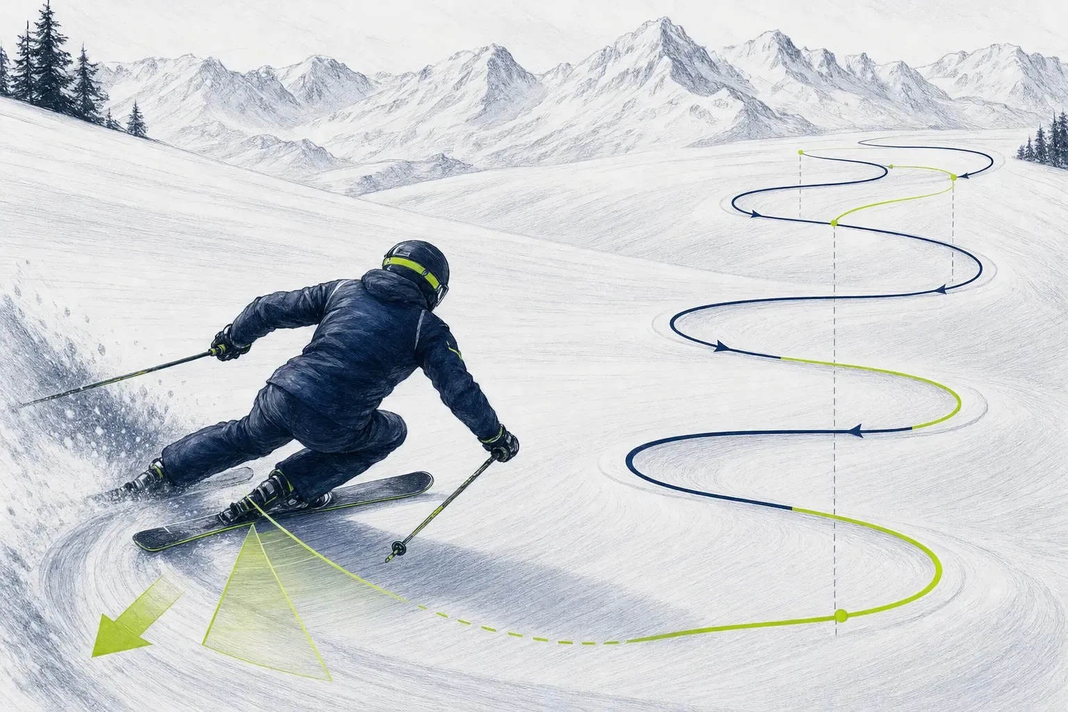 Rytmus oblúkov – technická ilustrácia Ski Loko