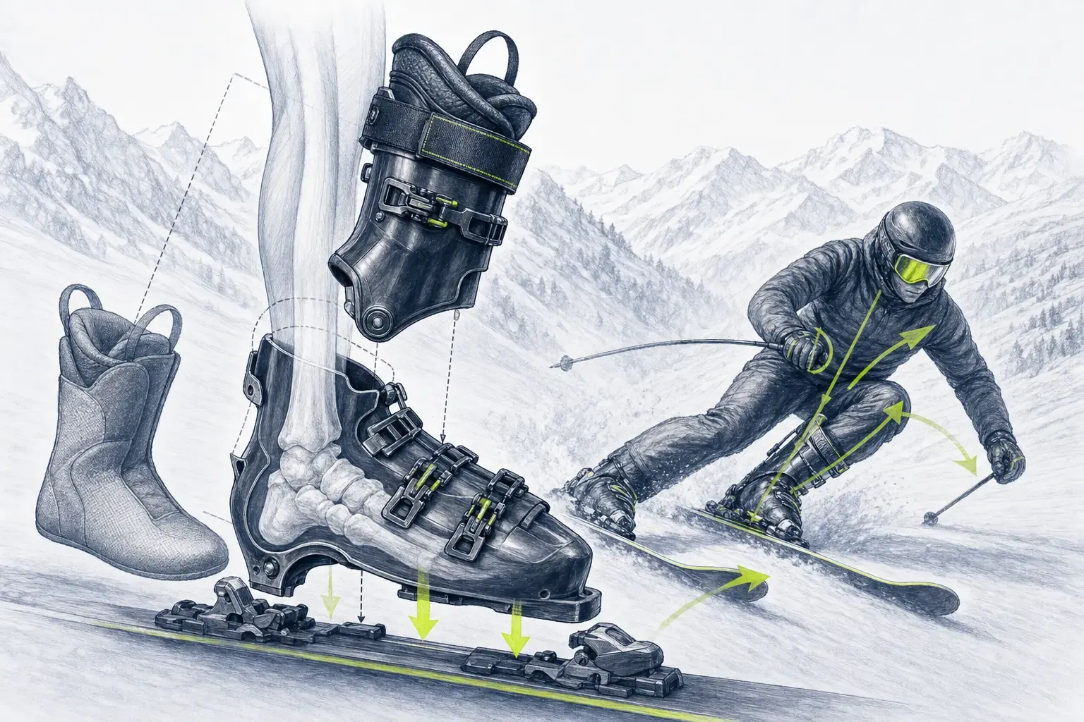 Skelet lyžiarky – technická ilustrácia Ski Loko