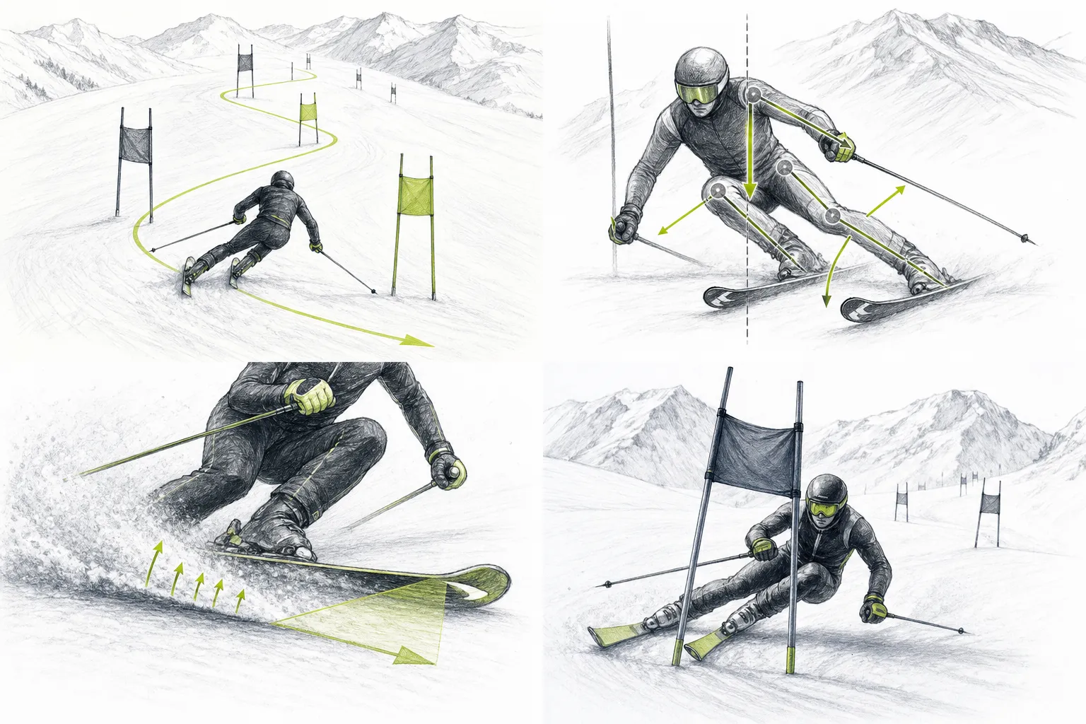 Slalom SL – technická ilustrácia práce tela v lyžiarskom pohybe