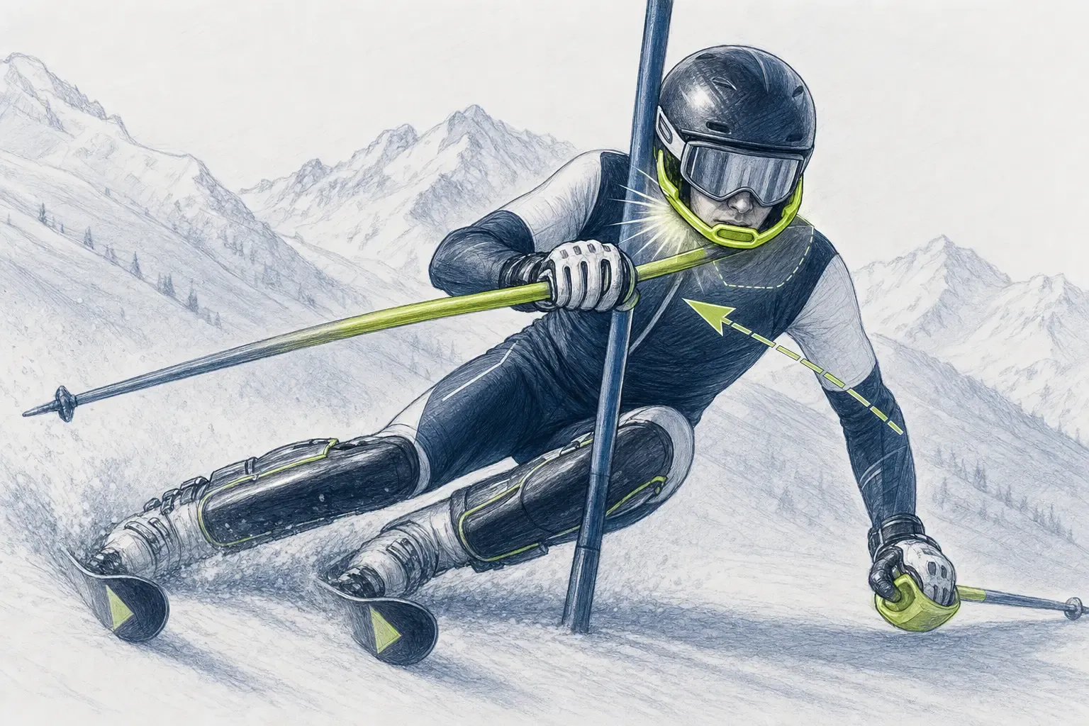Slalomová ochrana brady – technická ilustrácia Ski Loko