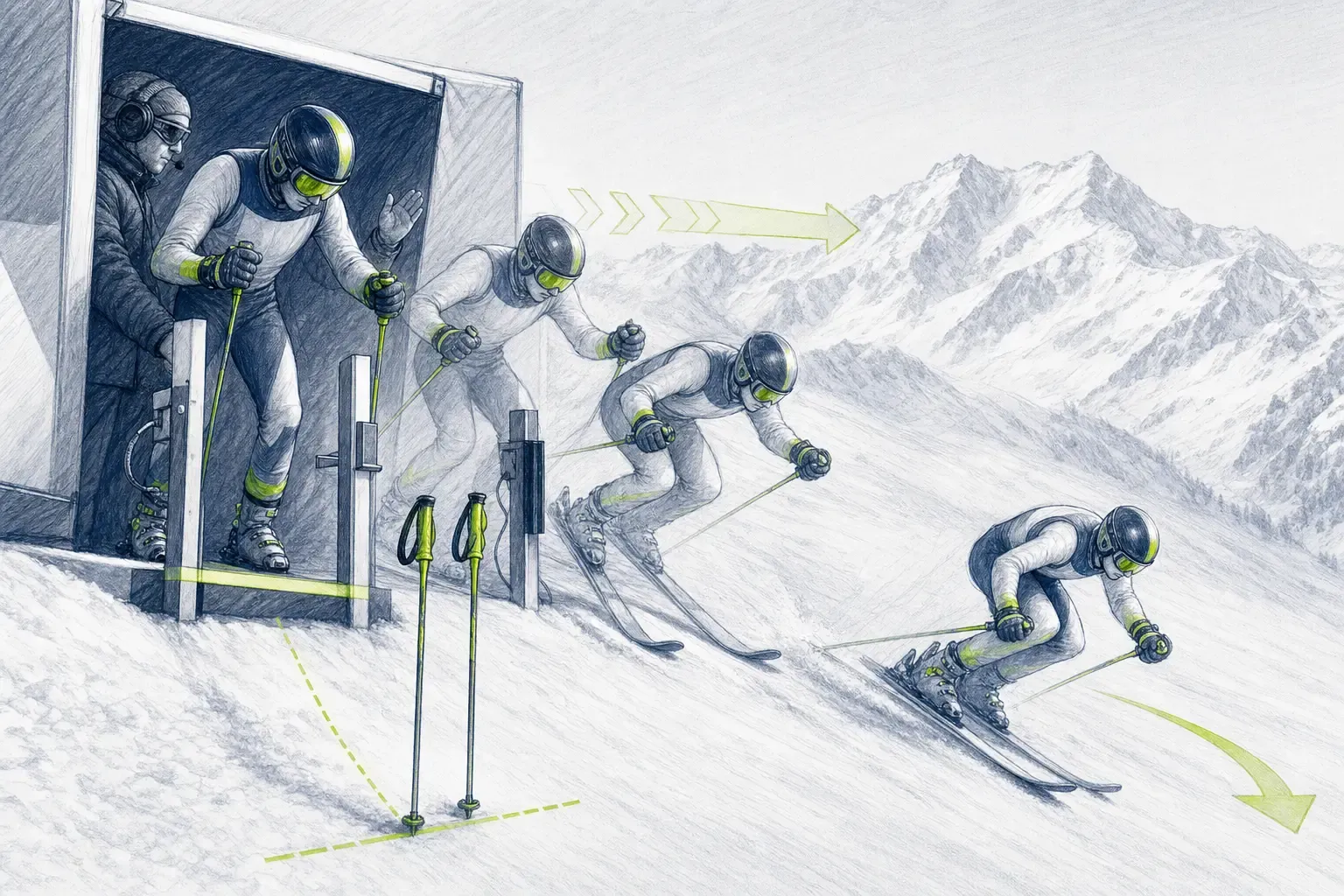 Štartová procedúra – technická ilustrácia Ski Loko