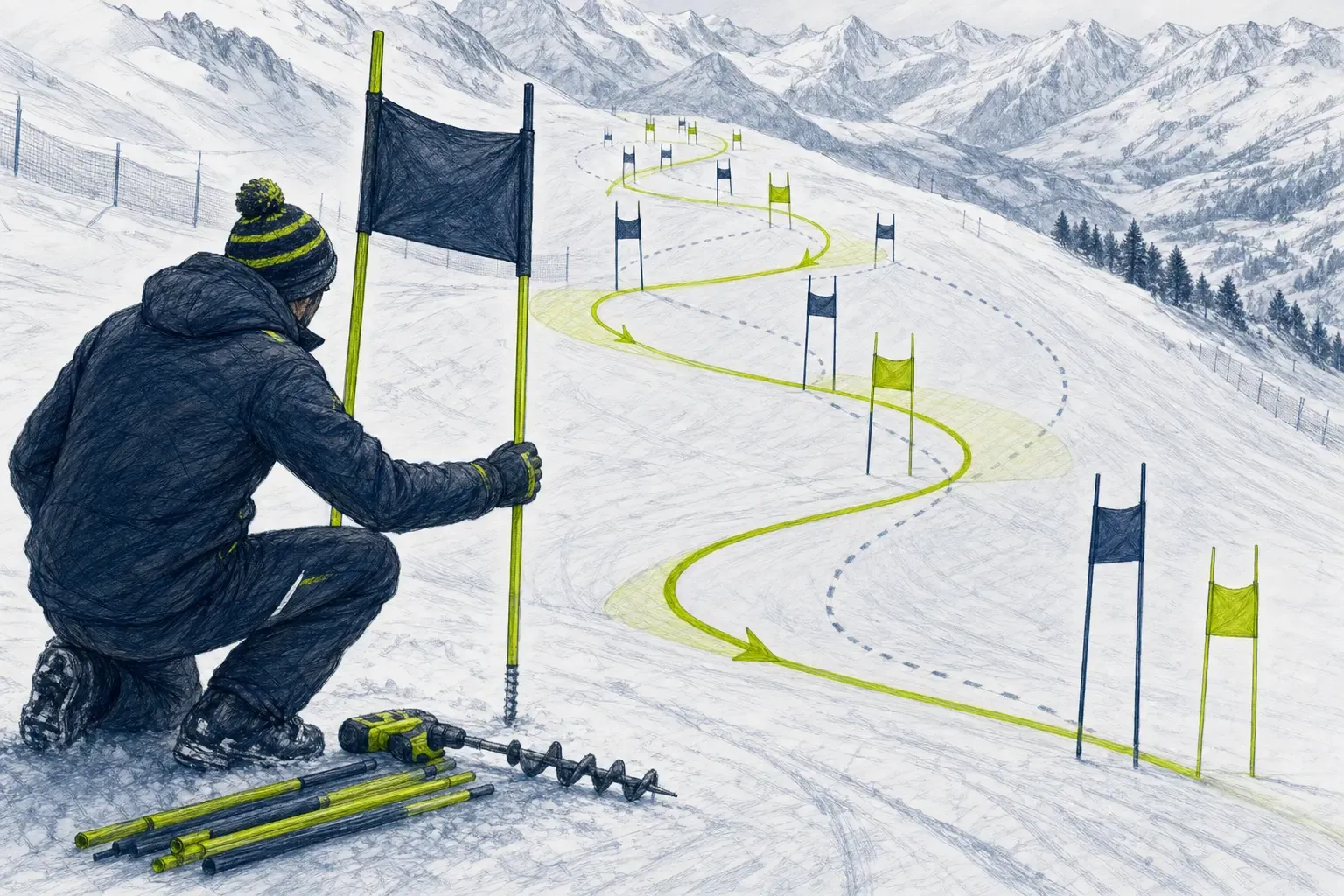 Staviteľ trate – technická ilustrácia Ski Loko