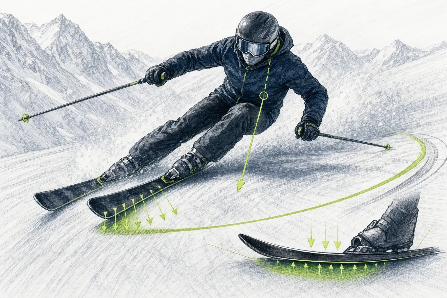 Tlak do lyže – technická ilustrácia Ski Loko