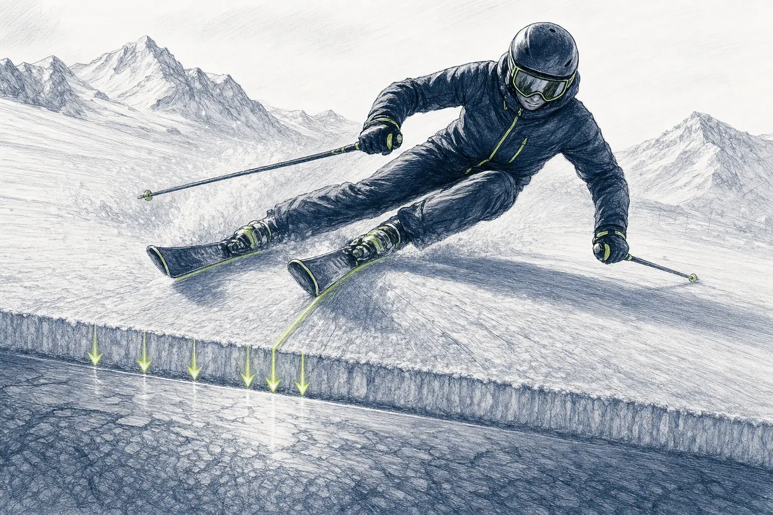 Tvrdý sneh – technická ilustrácia Ski Loko