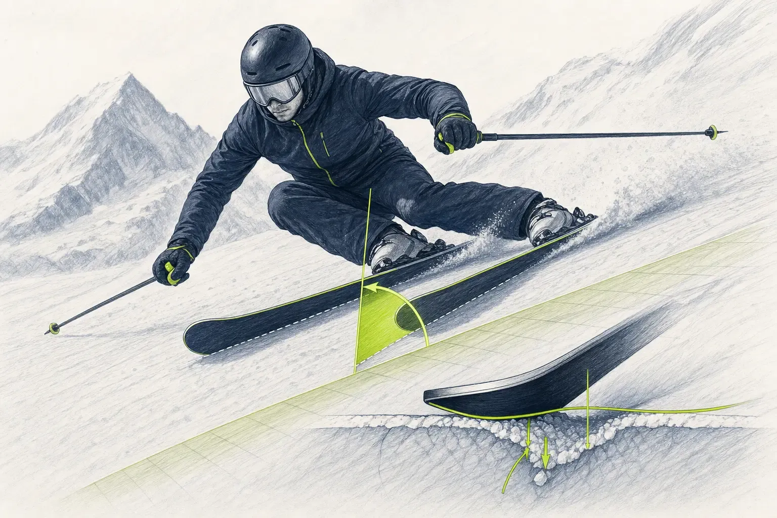 Uhol zahranenia – technická ilustrácia Ski Loko