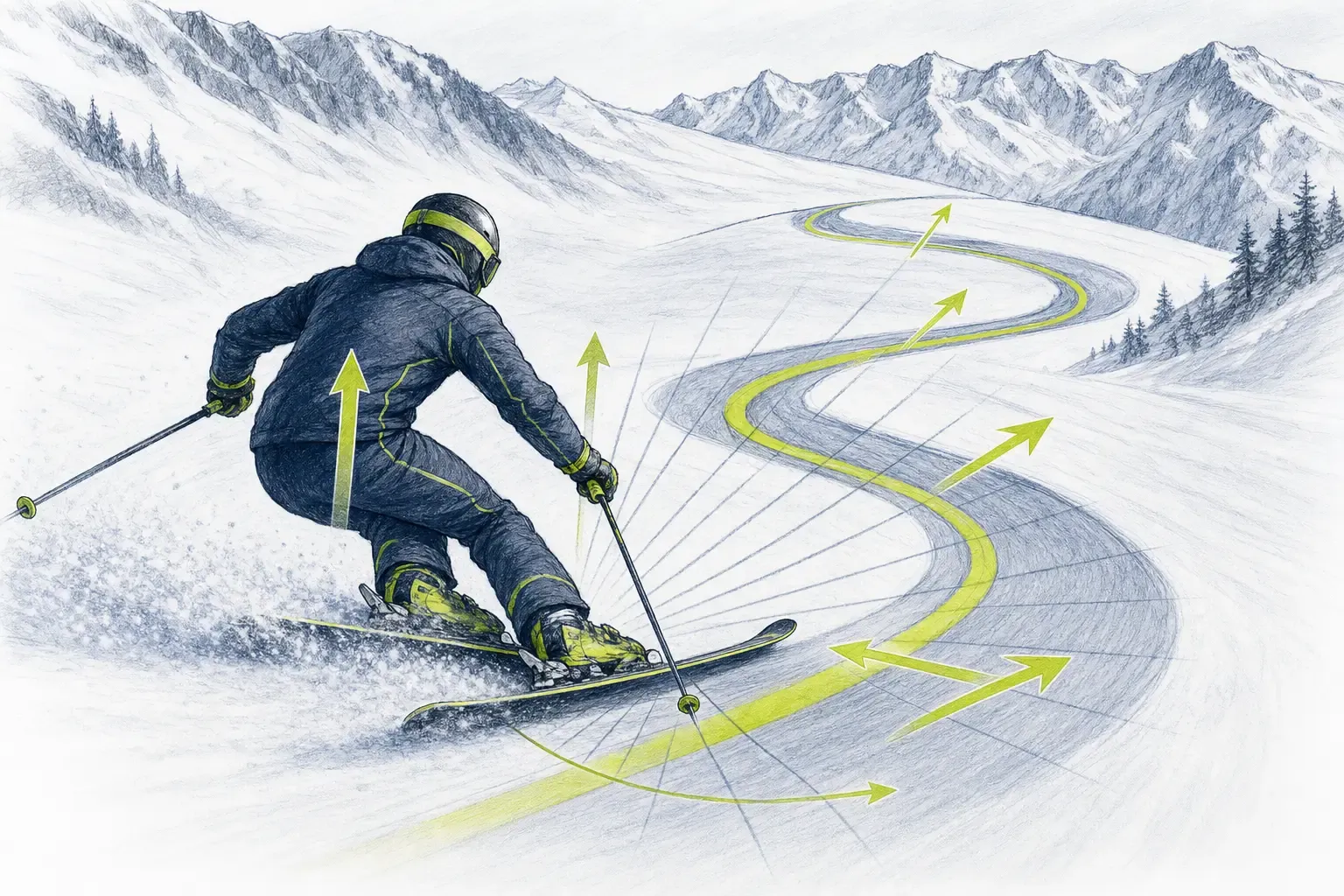 Vedenie lyží – technická ilustrácia Ski Loko