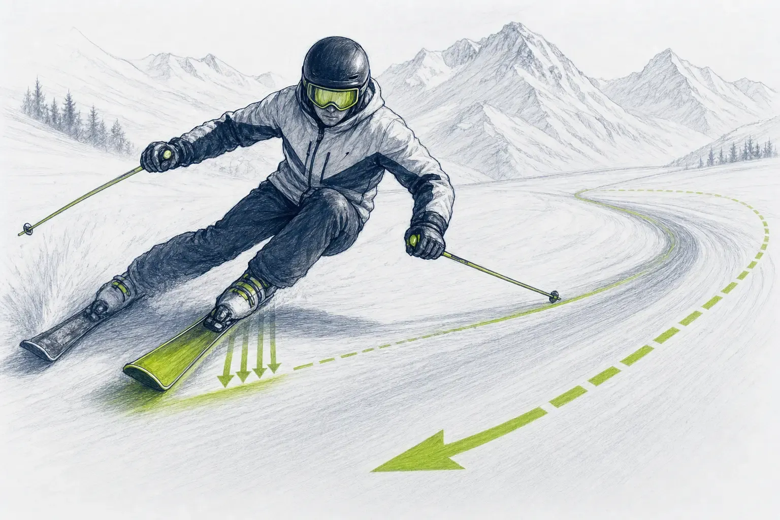 Vonkajšia lyža – technická ilustrácia Ski Loko