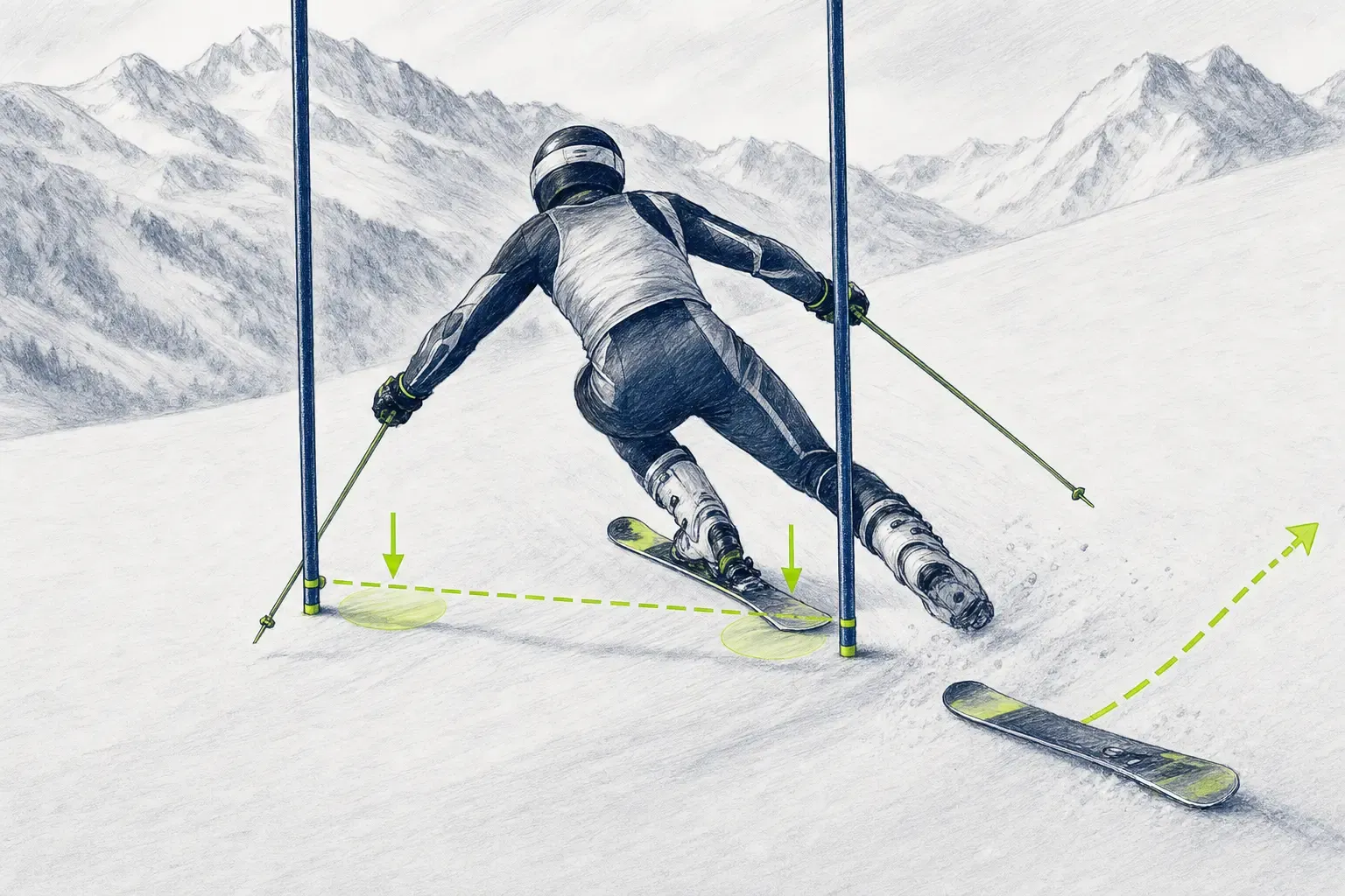 Vynechaná bránka – technická ilustrácia Ski Loko