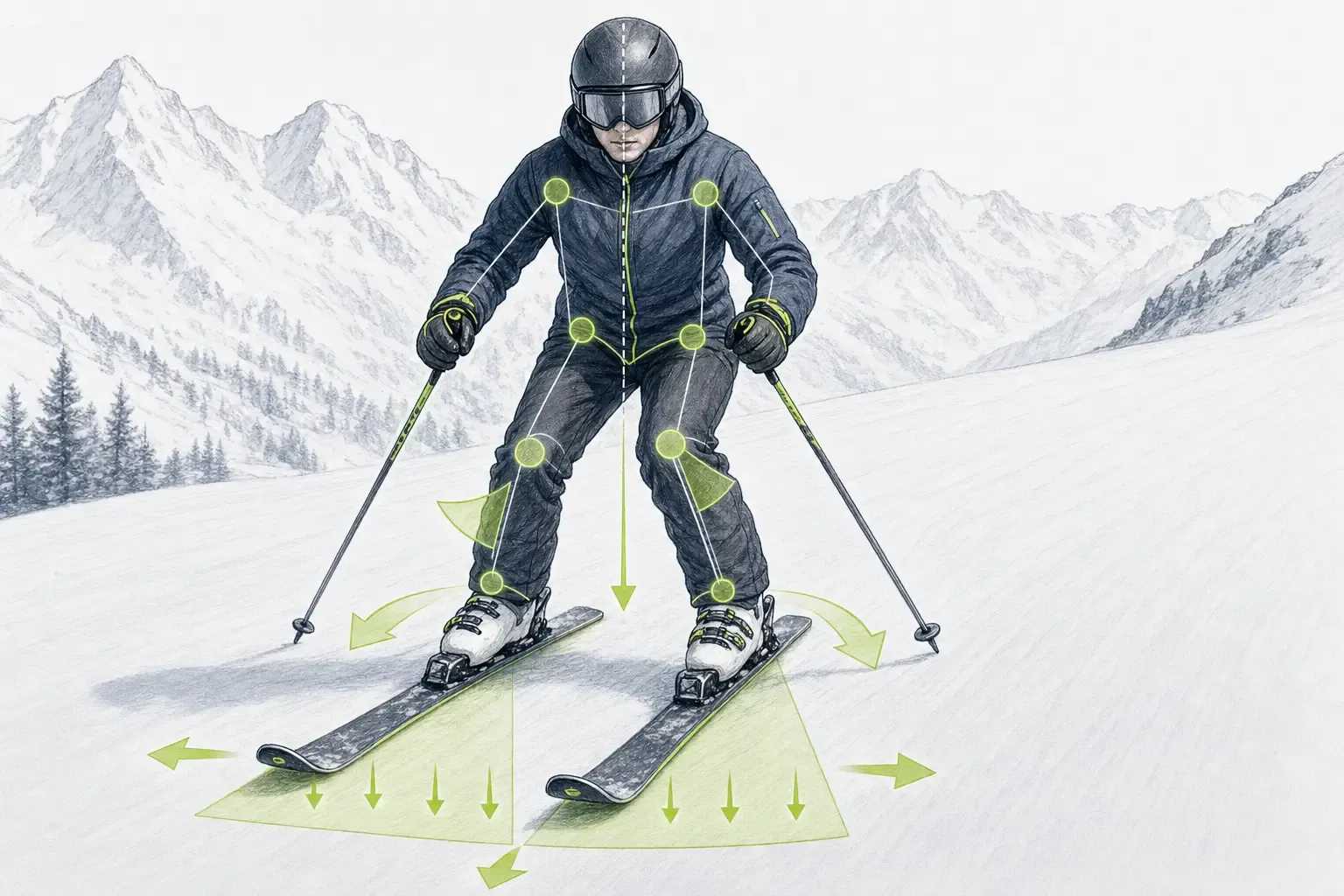 Základný lyžiarsky postoj – technická ilustrácia Ski Loko